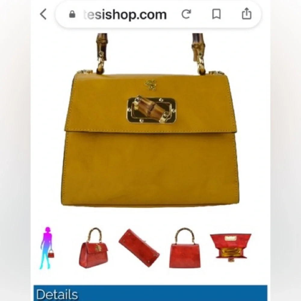 Elegant Yellow Shoulder Bag with Bamboo Handle - Picture 8 of 11